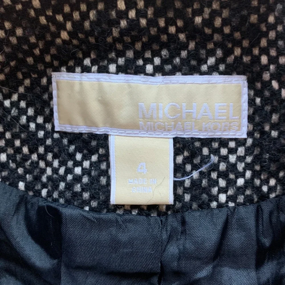 MICHAEL KORS Leather Wool Blend Tweed Sport Coat Jacket Blazer Black Fall Size 4